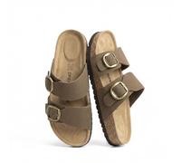 DREAM PAIRS Women's Slides Soft Genuine Footbed Sandals Comfortable Adjustable Double Buckle Slip-on Flat Sandals with Arch Support Frame Dual Slippers for Summer 2026,Size 6,Brown,SDSS26004W