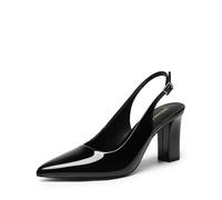 DREAM PAIRS Womens Slingback High Chunky Heels Pumps,Black-Pat,5