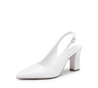DREAM PAIRS Womens Slingback High Chunky Heels Pumps,White,7