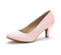 DREAM PAIRS Womens Slip On Low Kitten Heels Round Toe Pump Court Shoes Luvly Pink Suede Size 11 US/ 9 UK