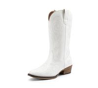 DREAM PAIRS Women's Slip-on Mid-Calf Cowboy Boots | 7.67" shaft, side zip, PU upper, pleated design, ankle protection, for parties/proms