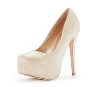 DREAM PAIRS Women's Slip On Stiletto High Heel Platform Dress Court Shoes SWAN_30,Size 4,Gold/Glitter,SWAN_30
