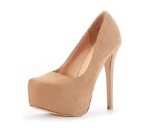 DREAM PAIRS Women's Slip On Stiletto High Heel Platform Dress Court Shoes SWAN_30,Size 4,Nude/Suede,SWAN_30