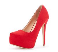 DREAM PAIRS Women's Slip On Stiletto High Heel Platform Dress Court Shoes SWAN_30,Size 4,Red/Suede,SWAN_30