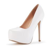 DREAM PAIRS Women's Slip On Stiletto High Heel Platform Dress Court Shoes SWAN_30,Size 4,White/Pu,SWAN_30