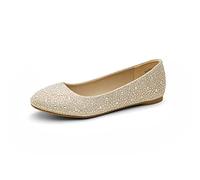 DREAM PAIRS Women's Sole-Shine Gold Rhinestone Slip On Ballet Pumps Ballerina Flats Shoes Size 8.5 US/ 6.5 UK