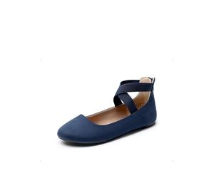 DREAM PAIRS Women's Sole_Stretchy Navy Elastic Ankle Straps Ballet Flats Shoes Size 12 US/ 10 UK