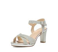 DREAM PAIRS Women’s Open Toe Ankle Strap Sparkly Strappy Chunky Heel Pump Sandals,Size 7,SILVER/GLITTER,ICE-1
