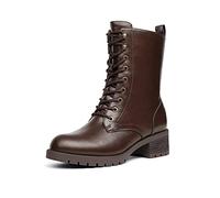 DREAM PAIRS Women's Stylish and Cool Combat Boots Lace-up Fashion Biker Boots Waterproof Mid Calf Military Boots Comfortable Winter Ankle Booties with Zipper,Size 7,Brown Pu,DMB214
