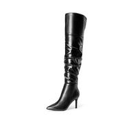 DREAM PAIRS Women's Stylish and Soft High Heels Over The Knee Boots Thigh High Pointed Toe Stiletto Long Fall Sexy Boots,Size 5,Black-Pu,SDOB2301W