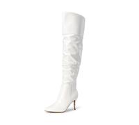DREAM PAIRS Women's Stylish and Soft High Heels Over The Knee Boots Thigh High Pointed Toe Stiletto Long Fall Sexy Boots,Size 5.5,White-Pu,SDOB2301W