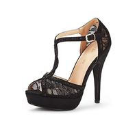 DREAM PAIRS Women's Swan-16 Black Stilettos Peep Toe Pump Heel Sandals Size 8.5 US / 6.5 UK