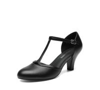 DREAM PAIRS Women's T-Strap Low Block Heels Pumps,Black-Pu,9