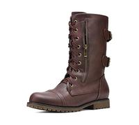 DREAM PAIRS Women's Terran Burgundy Mid Calf Built-in Wallet Pocket Lace up Military Combat Boots Size 12 US/ 10 UK