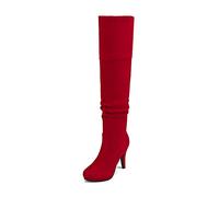 DREAM PAIRS Women's Thigh High Chunky Heel Platform Over The Knee Boots,Size 5.5,Red,HIGHPLAT