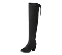 DREAM PAIRS Women's Thigh High Over The Knee Fashion Boots Block Mid Heel Long Sexy Faux Fur Boots,Size 7,Black,HIGHLEG