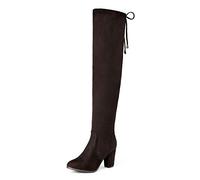 DREAM PAIRS Women's Thigh High Over The Knee Fashion Boots Block Mid Heel Long Sexy Faux Fur Boots,Size 6.5,Brown,HIGHLEG