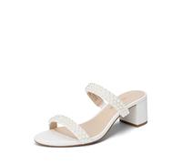 DREAM PAIRS Women's Two Strap Open Toe Low Block Chunky Heels Sandals Dress Pumps Casual Summer Mules Shoes,Size 8,White-Pearl,DHS213-1