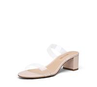 DREAM PAIRS Women's Two Strap Open Toe Low Block Chunky Heels Sandals Dress Pumps Shoes,DHS213-E,Nude/TPU,Size 7.5 US/5.5 UK
