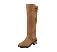 DREAM PAIRS Women's Utah-w Camel Low Stacked Heel Knee High Riding Boots Wide Calf Size 10 M US/8 UK