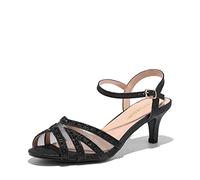 DREAM PAIRS Womens Wedding Prom Bridal Shoes Ladies Ankle Strap Peep Toe Low Kitten Heels Sandals Party Occassion Dress Shoe,Black Size 4 UK, NINA-166