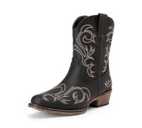DREAM PAIRS Women's Western Ankle Boots Cowboy Cowgirl | Square Toe Chunky Embroidered Boots, Suitable for Music Festivals and Everyday Outfits, Fashion Booties with Zipper