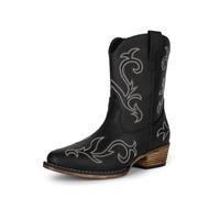 DREAM PAIRS Women's Western Ankle Boots Cowboy | Square Toe Chunky Embroidered Boots, Suitable for Music Festivals and Everyday Outfits, Fashion Booties with Zipper