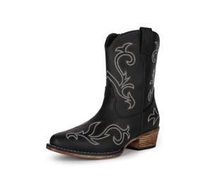 DREAM PAIRS Women's Western Ankle Boots Cowboy | Square Toe Chunky Embroidered Boots, Suitable for Music Festivals and Everyday Outfits, Fashion Booties with Zipper