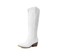 DREAM PAIRS Women's Western Knee High Cowboy Boots,Size 10,White