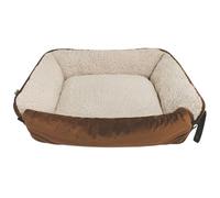 Dream Paws Dog Sofa Bed with Roll Out Blanket, Caramel Plush Velvet Furniture Protector Mat, Fluffy Fleece Lined Pet Bedding, Washable Dog Bed for Small/Medium Breeds | 50x60x18cm