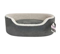 Dream Paws Medium Oval Dog Bed, Round Velvet Washable Dog Sofa, Super Soft Cosy Sherpa Lined Puppy Bed Donut, Removable Cushion, Non Slip Base, Small/Medium Breeds, Grey, L70xW55xH17cm