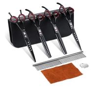 Dream Reach 7" Dog Grooming Scissors Kit, Professional 6 in 1 Dog Scissors Sharp and Durable Shears Set Thinning, Chunker, Straight, Curved Shears and Comb for Pet, Pink