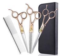Dream Reach 7 in Pro Pet Grooming Scissors Kit(Straight、Curved、Chunker) | Professional 3pcs set: straight, curved & chunker shears. Japanese 440C steel, sharp & durable, for dogs, cats & other pets