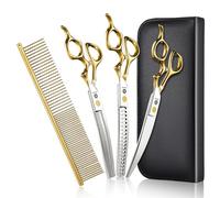 Dream Reach Dog Grooming Scissors - 7'' Curved Dog Shears Set with Ergonomic Handle, Professional Sharp Trimming Curved Scissors and Comb for Pet