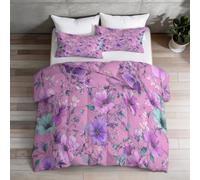 Dream Reversible Coverless Duvet 200×200 cm - Pink Soft Hypoallergenic Bedding, Leaves Fine Plants print, Lightweight All-Season Quilt with Pillowcase, Machine Washable
