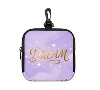 Dream Script Word Small Zip Pouch-Waterproof Neoprene Storage Bag for Earbuds, Keychain Clip Case for Coins Cards USB, Travel Organiser