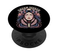 Dream Seeker Mystic Woman Feathers Moon Phases Art PopSockets Adhesive PopGrip