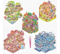 Dream Series 3D Miniature Scene 5 Sets of Stickers,DIY House Sticker with Tweezers Make Your Own Cute Cartoon Sticky Pack for Adults Girls Relief Stress Pass The Time,Party Favors Birthday Gift
