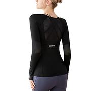 DREAM SLIM Women Long Sleeve Workout Shirts Girls Stretchy Slim Fit Yoga Gym Tops Mesh Back Running Sports Shirts …, Black, S