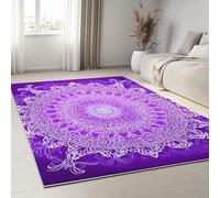 Dream Style Non Slip Area Rug 100 x 160 cm for Living Room, Machine Washable Outdoor Rugs, Soft Purple Mandala Flowers Short Pile Carpet for Bedroom Kitchen, Stain Resistant Home Decor Carpet