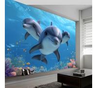 Dream Style Photo Wallpaper Ocean Coral Dolphins Large TV Background Wall Art 3D Murals 250 x 175 cm Wall Sticker Bedroom Living Room Hallway Sofa Backdrop Decor