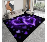 Dream Style Washable Area Rug 100 x 160 cm, Romance Purple Love Non-Slip Bedroom Rug - Ultra-Thin Low pile Printed Carpet for Living room Dining Room Office Game Room Carpet