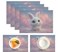 Dream Theme Cotton Linen Place Mats for 6 Rabbit On The Clouds Printed Placemats Large Cotton Linen Non-Slip Tablemats for Party Kitchen Restaurant (45x30CM)