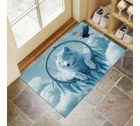 Dream Theme Dreamcatcher Wolf Door Mats Indoor,Dirt Trapper Mat Absorbent Non-Slip Low Profile Doormat for Entrance,Inside, Kitchen,Front Door Mat Washable for Pets and Dogs- 45 x 75 cm,Blue