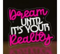 Dream Until Its Your Reality Neon Sign, White Purple Neon Lights for Wall Decor, LED Dimmable Letter Light Up Signs USB Powered for Bedroom Living Room Home Bar Party Game Room 13.77X11.81Inch