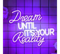 Dream Until Its Your Reality Neon Sign, White Purple Neon Lights for Wall Decor, LED Dimmable Letter Light Up Signs USB Powered for Bedroom Living Room Home Bar Party Game Room