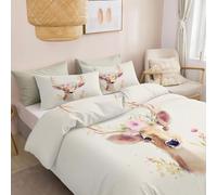 Dream Watercolor Duvet Cover Sets Single, Ultrasoft Hypoallergenic Reversible Animal Deer Flowers Quilt Covers Non Iron Luxury Bedding Set for Girls, Boys and Teens 135 x 200 cm