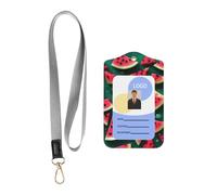 Dream Watermelon Card Badge Leather Holder.Leather ID Badge Holder with Lanyard, Double-Sided Print Card Case for Office Work