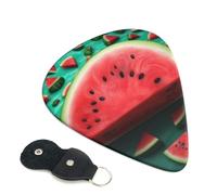 Dream Watermelon Guitar Picks 6 Pack with Leather Guitar Pick Holder Keychain, Plectrum Key Fob Cases Bag, Abstract Art Plectrum for Acoustic Electric Guitar, Ukulele 0.96mm