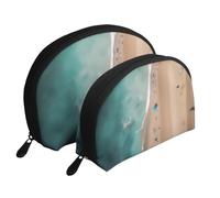 Dream Watermelon Moon Cosmetic Bag, Travel Makeup Pouch, Portable Waterproof Cosmetic Pouch for Girls Women., Aerial View Of The Beach, One Size